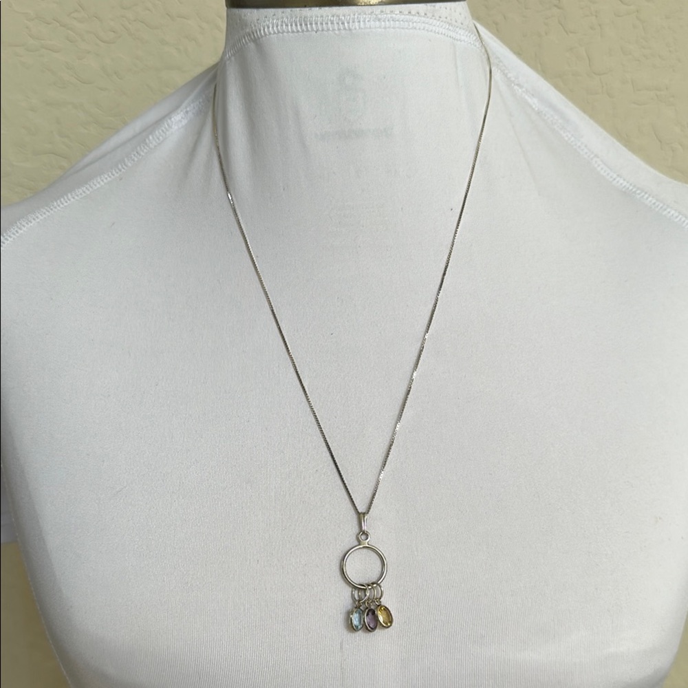 925 silver real stones Topaz amethyst citrine necklace italy - Picture 2 of 6